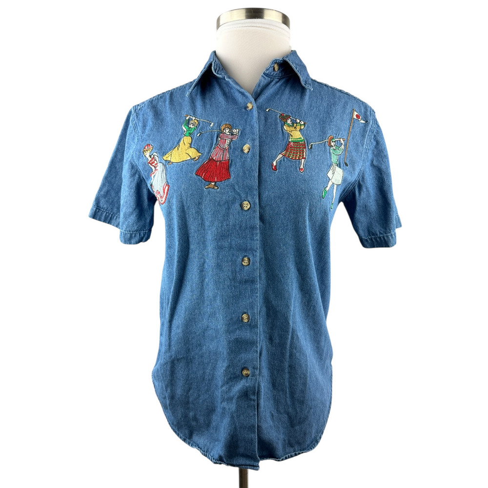 Vintage Golf Cambridge Dry Goods Country Store Denim Shirt Button Front Medium - Picture 2 of 15